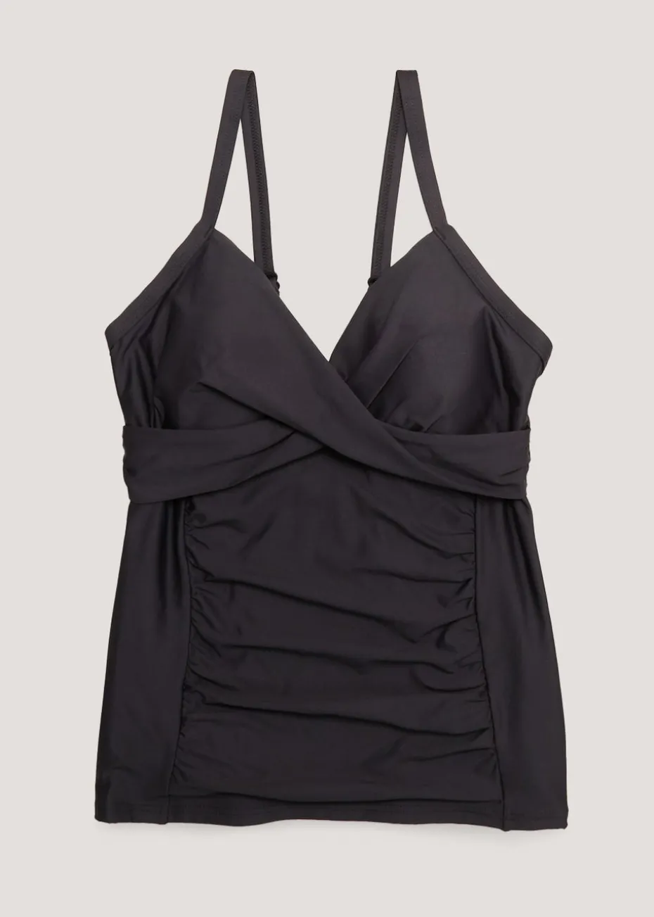 Black Tummy Control Wrap Front Tankini Top