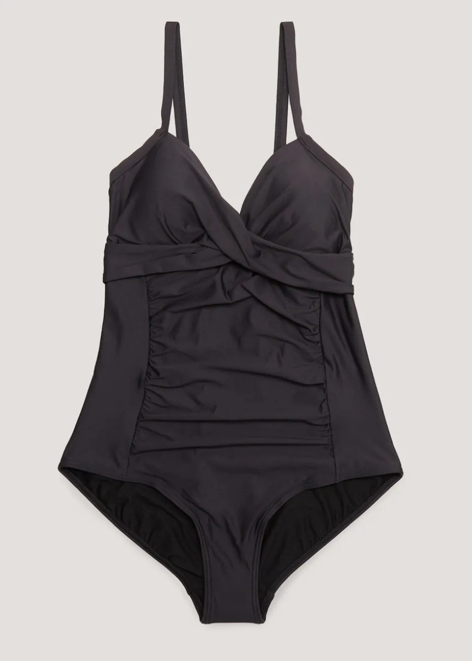 Black Tummy Control Wrap Front Swimsuit