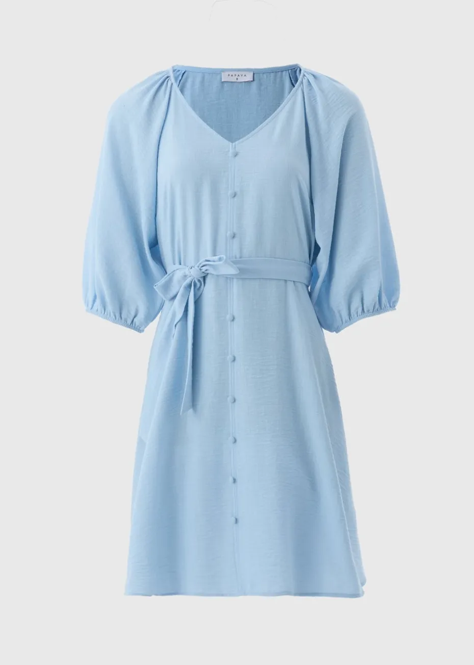 Blue Belted Mini Tea Dress