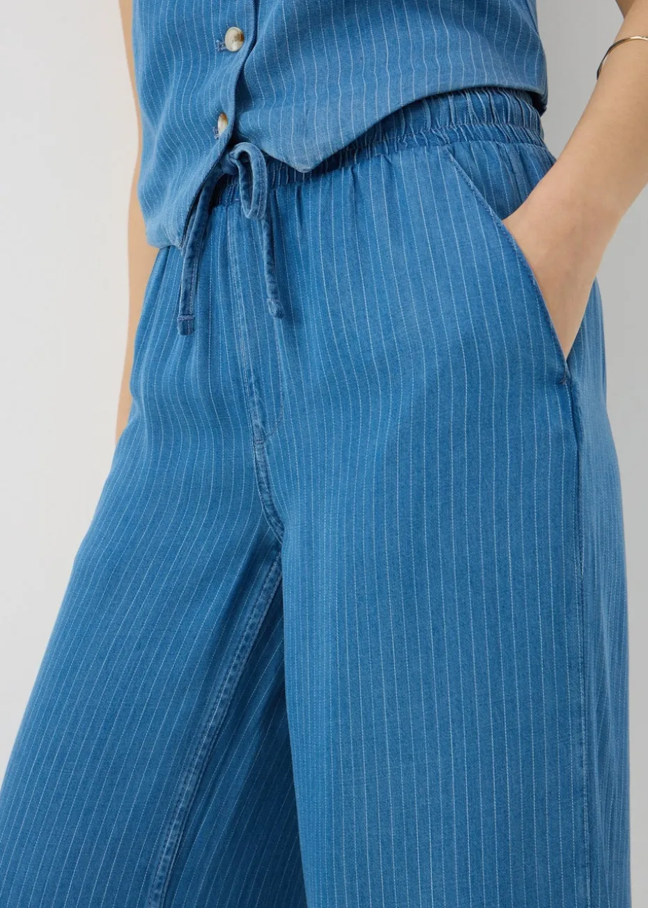 Blue Denim Pinstripe Wide Leg Co Ord Trousers