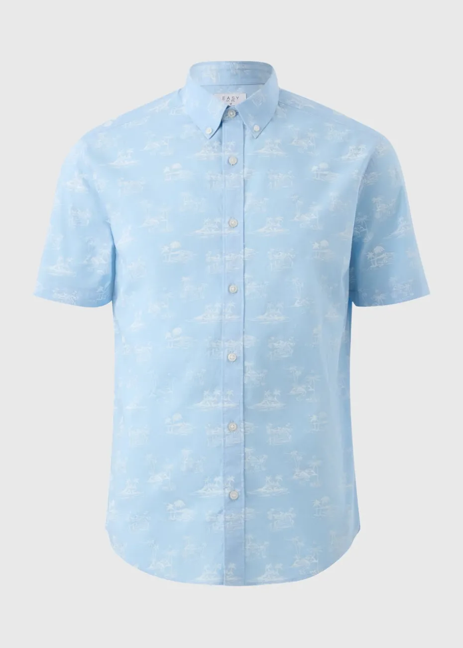 Blue Island Print Short Sleeve Shirt