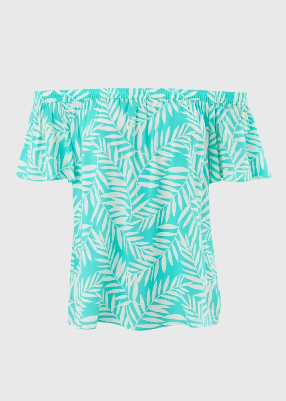 Blue Leaf Print Bardot Top