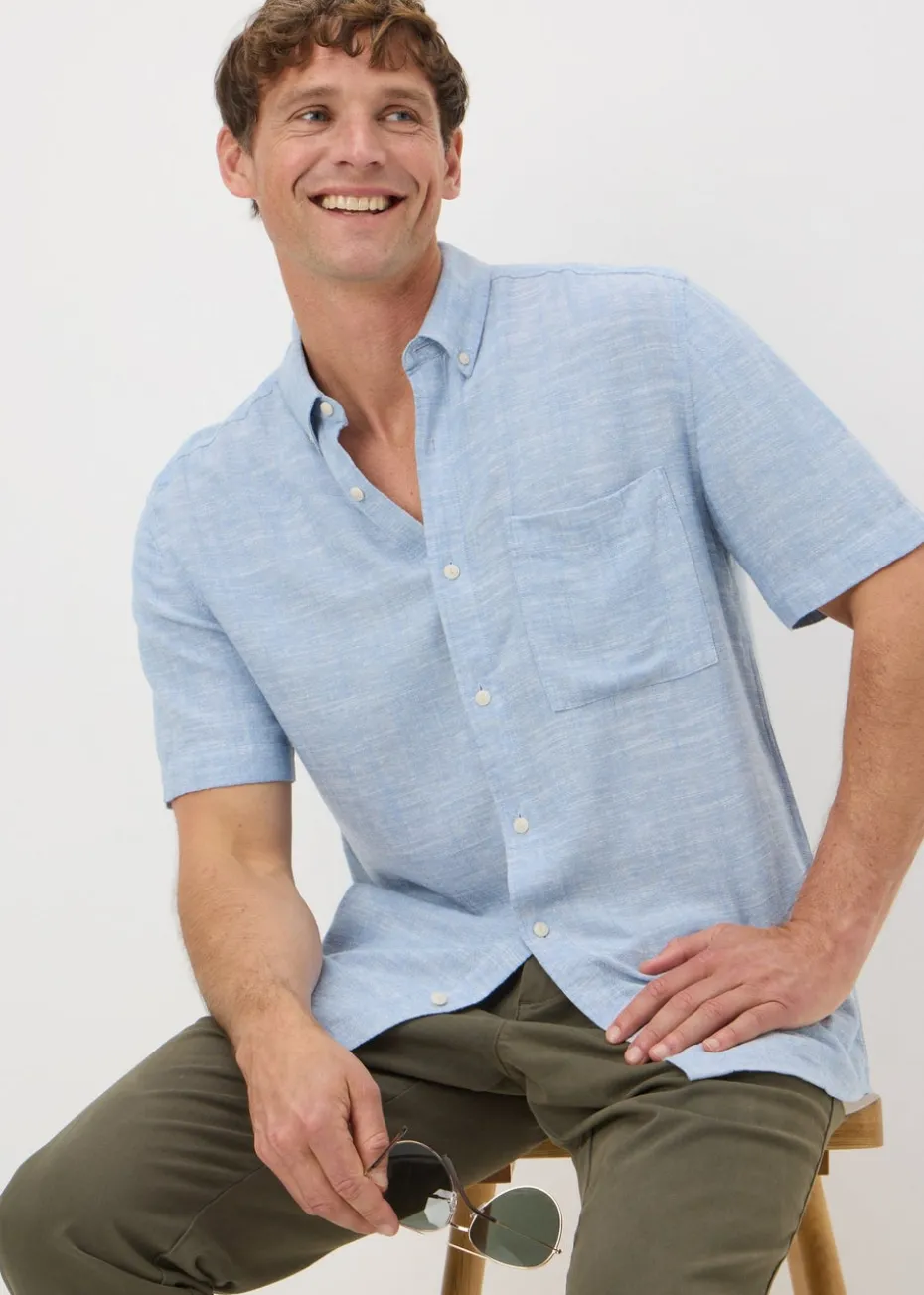 Blue Linen Blend Dye Shirt