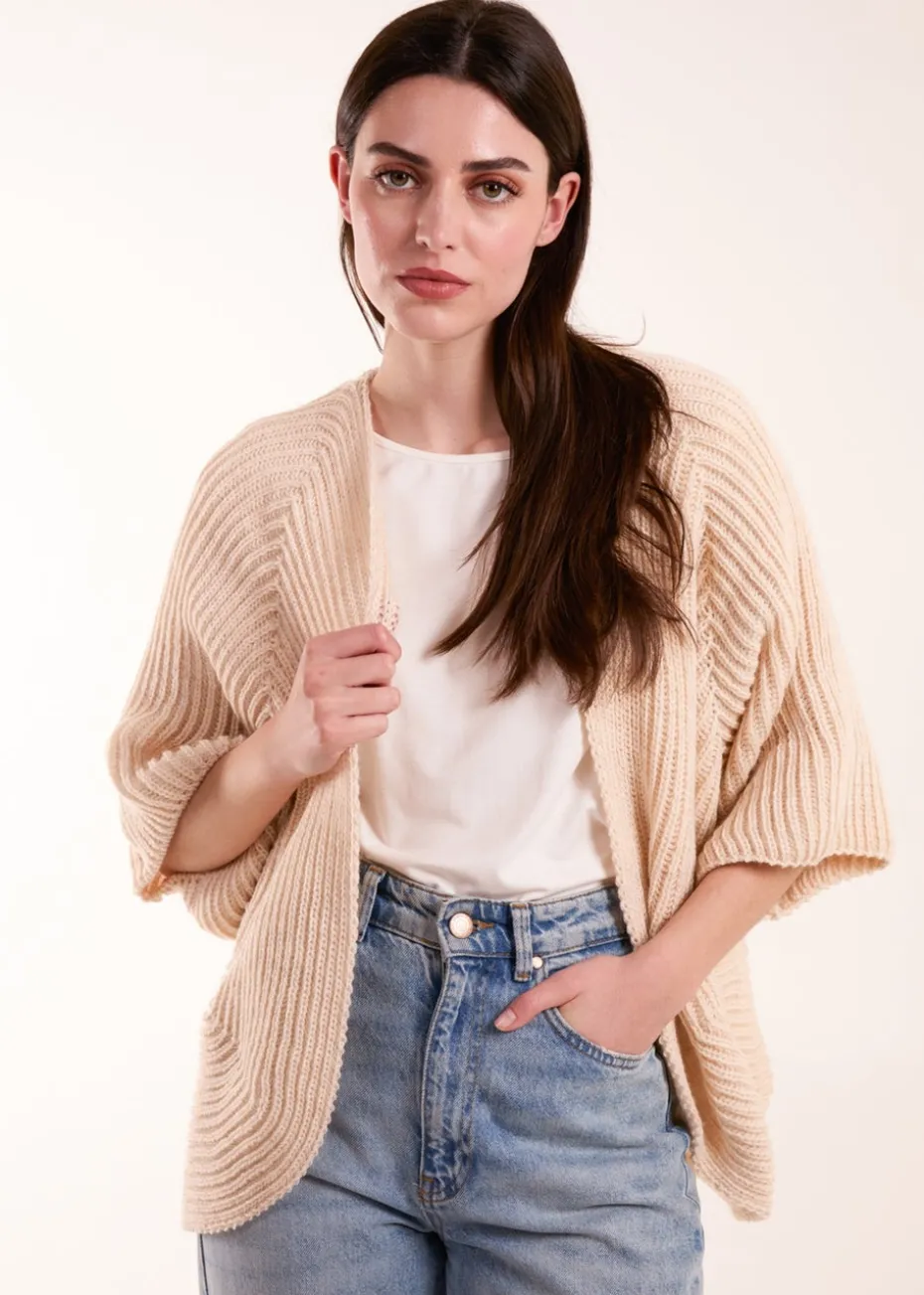 Blue Vanilla Beige Knitted Mid Length Cardigan