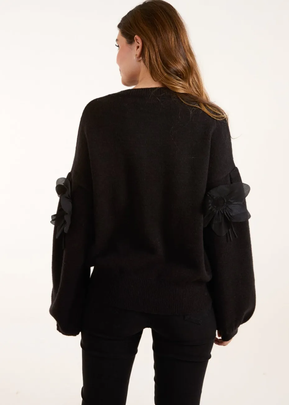 Blue Vanilla Black Applique Flower Jumper