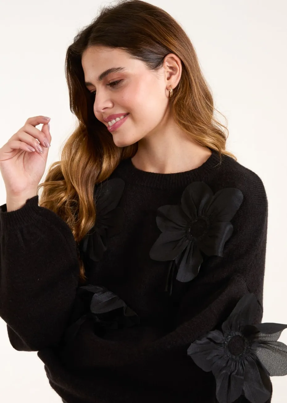 Blue Vanilla Black Applique Flower Jumper