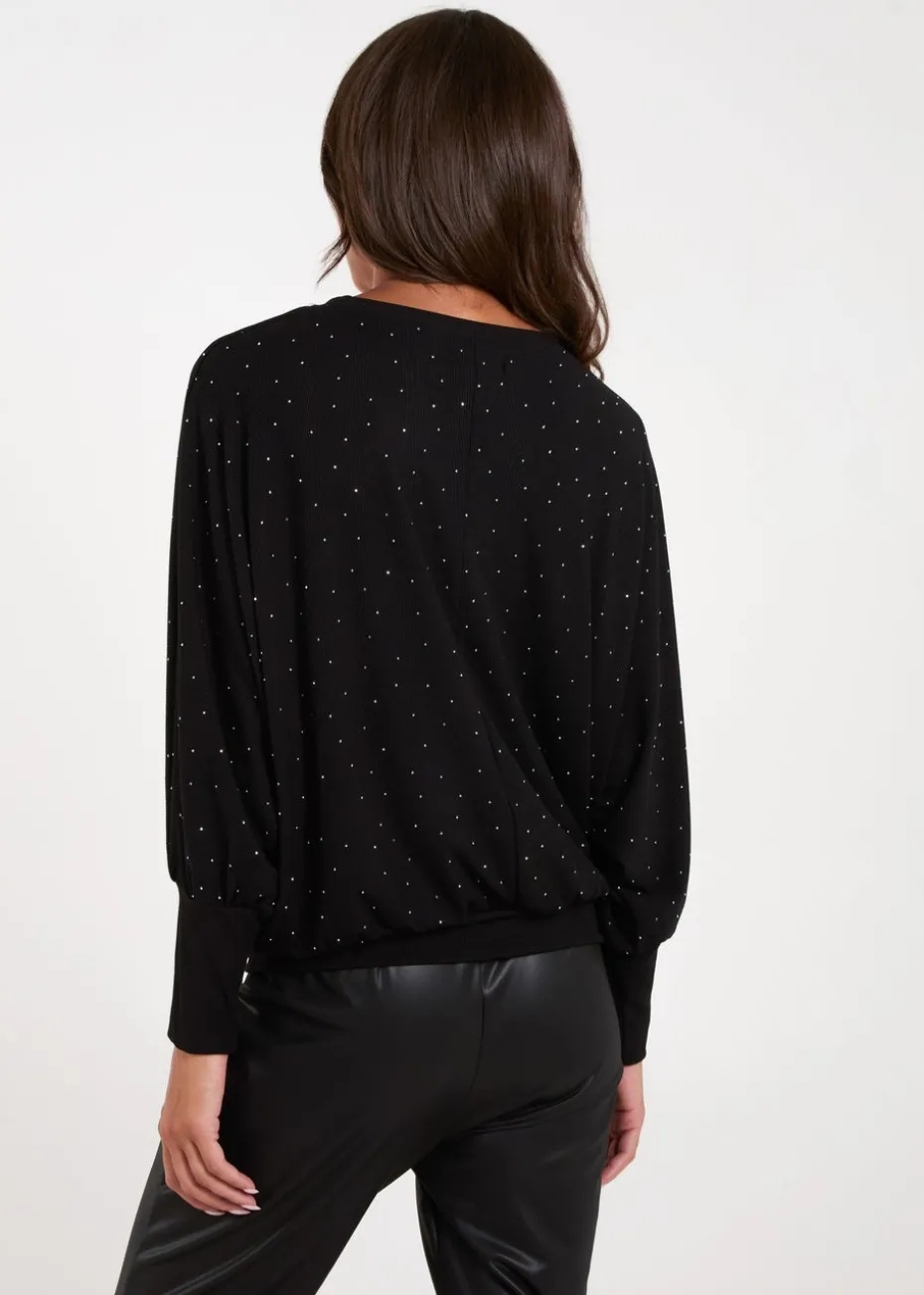 Blue Vanilla Black Batwing Top With Diamantes