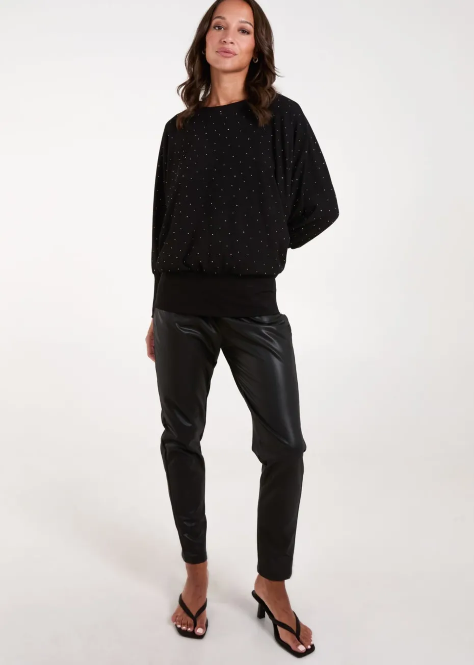 Blue Vanilla Black Batwing Top With Diamantes