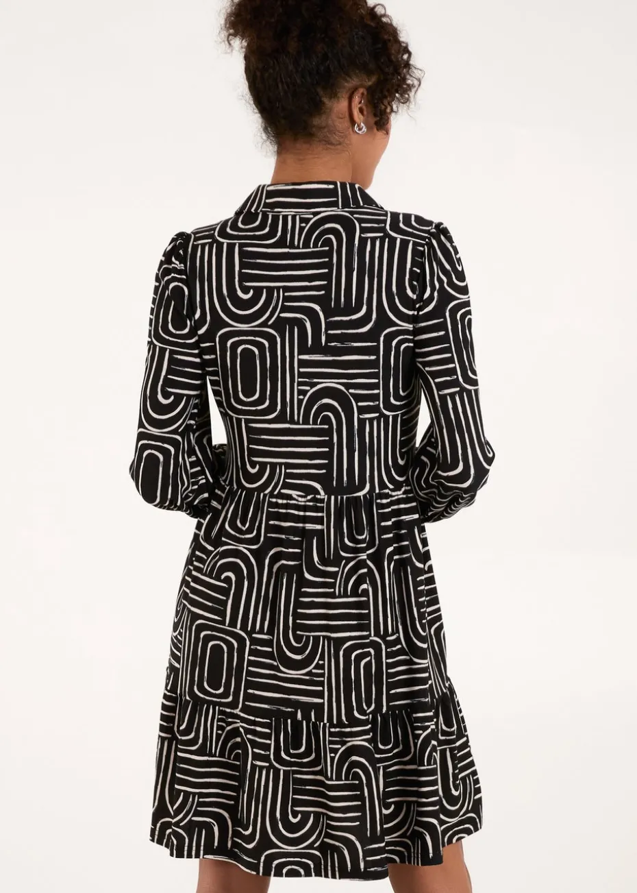 Blue Vanilla Black Button Front Smock Shirt Dress
