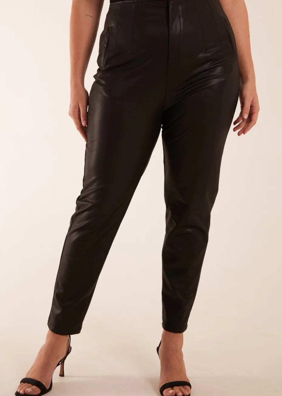 Blue Vanilla Black Curve Matte Faux Leather Tailored Trousers