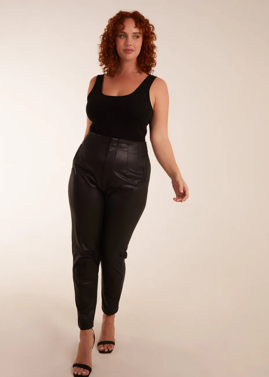 Blue Vanilla Black Curve Matte Faux Leather Tailored Trousers