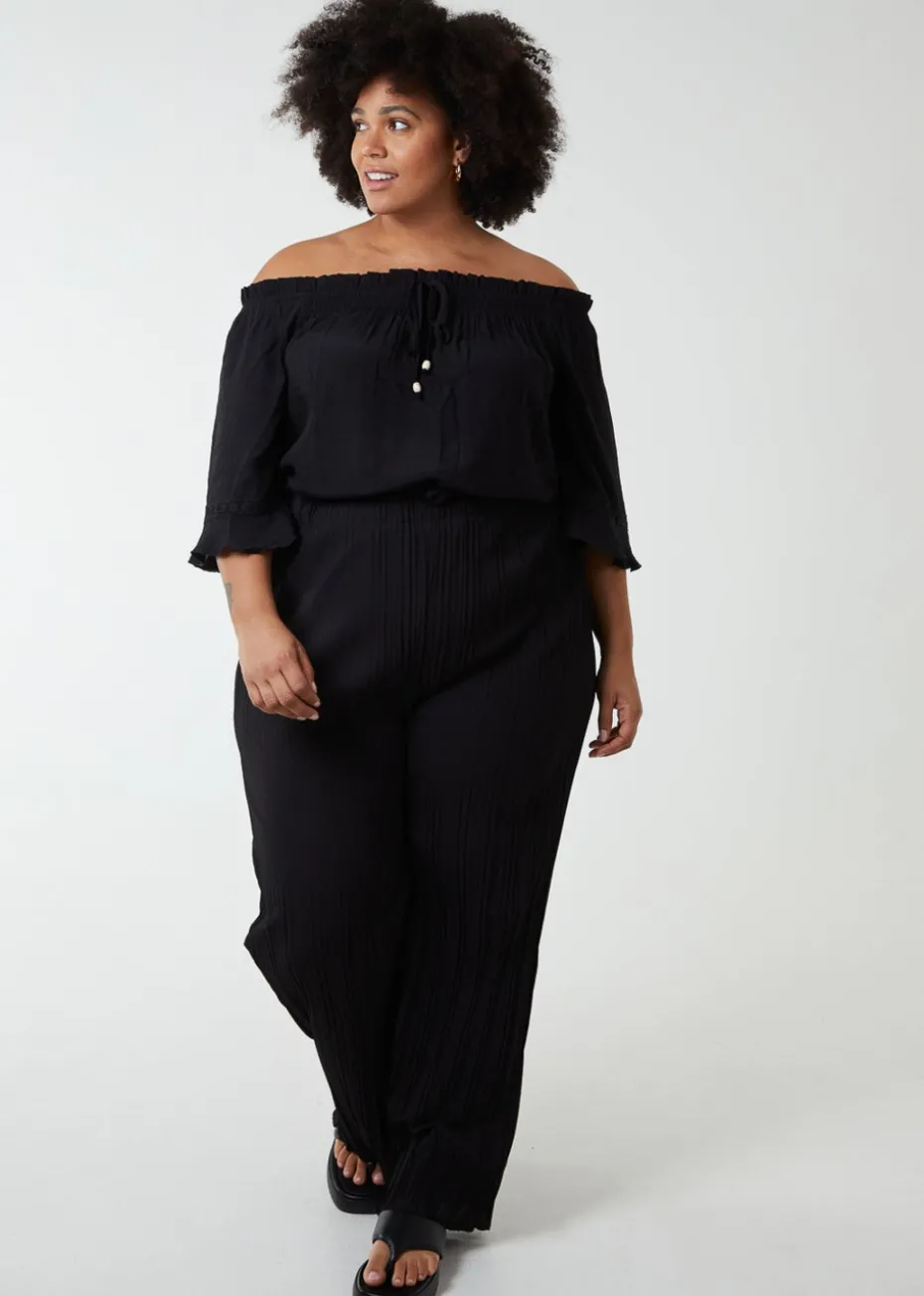 Blue Vanilla Black Curve Bardot Tie Front Top