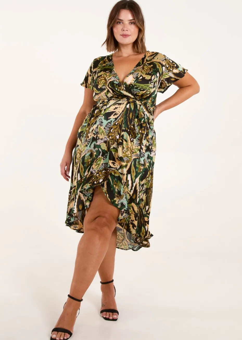 Blue Vanilla Black Curve Angel Sleeve Wrap Midi Dress