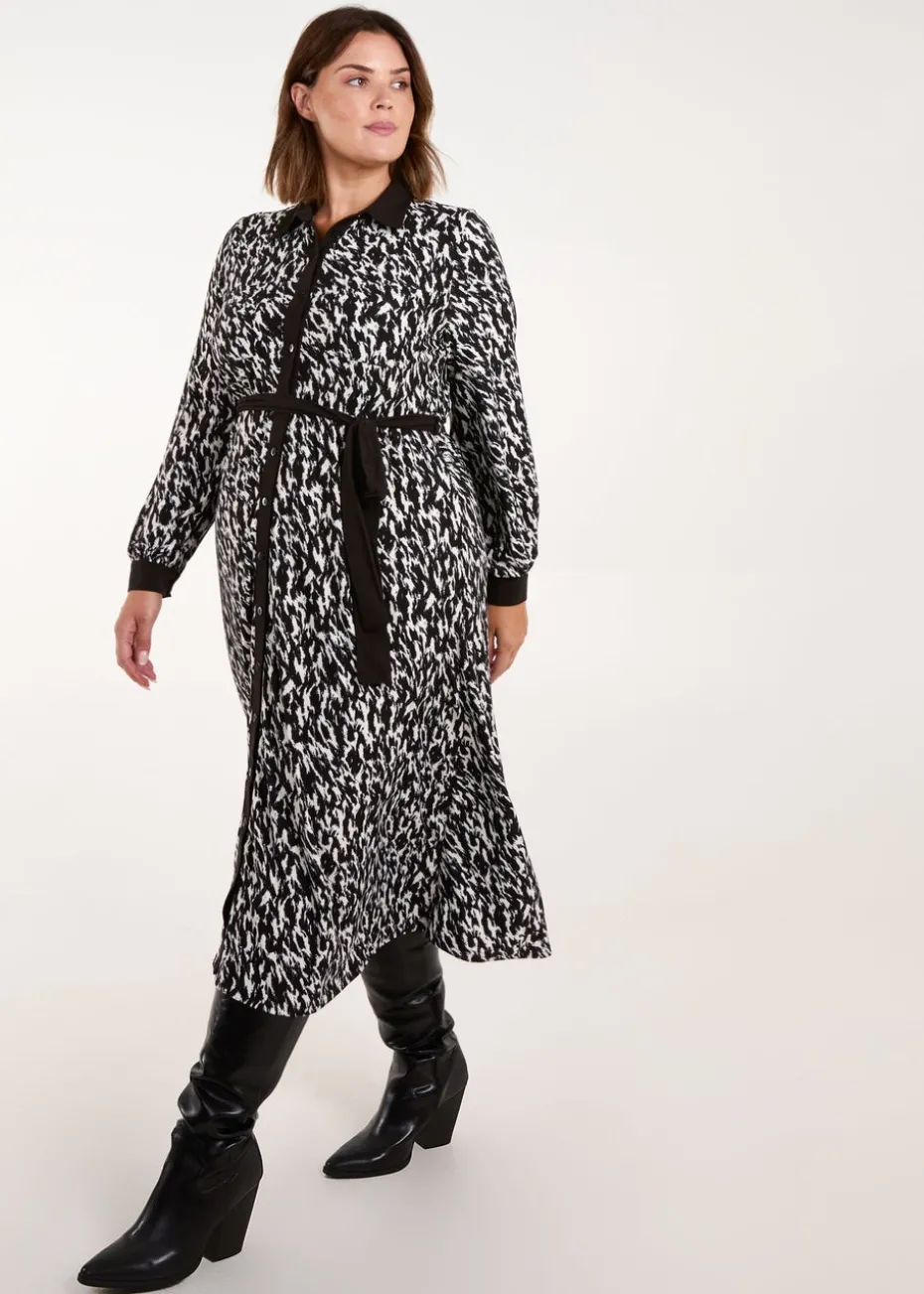 Blue Vanilla Black Curve Constrast Belted Midi Shirt Dress