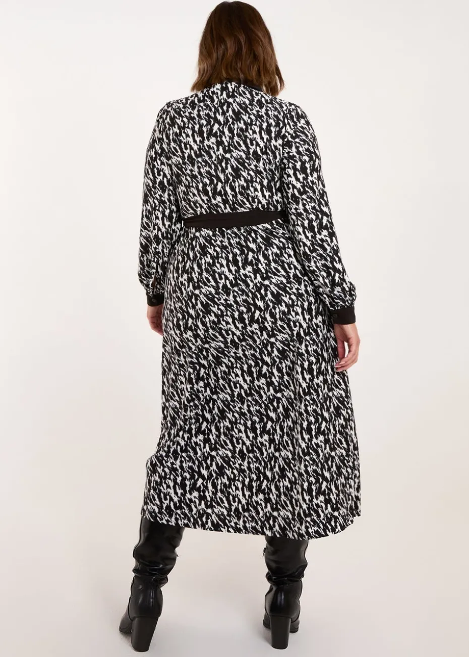 Blue Vanilla Black Curve Constrast Belted Midi Shirt Dress