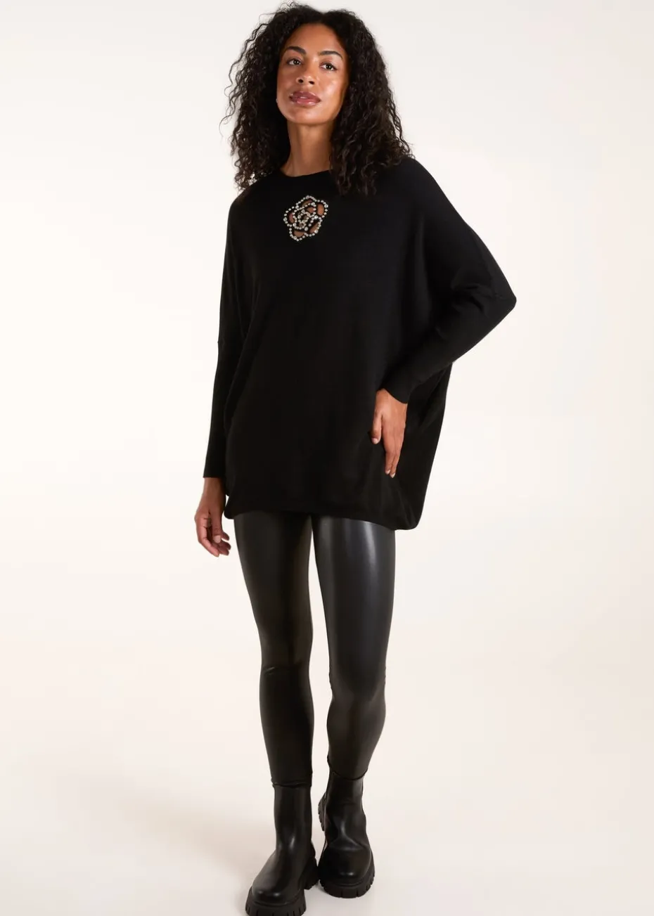 Blue Vanilla Black Cut Out Flower Pearl Details Jumpers