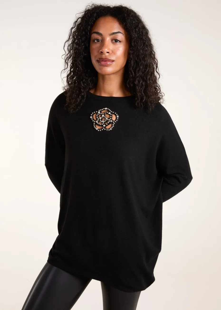 Blue Vanilla Black Cut Out Flower Pearl Details Jumpers