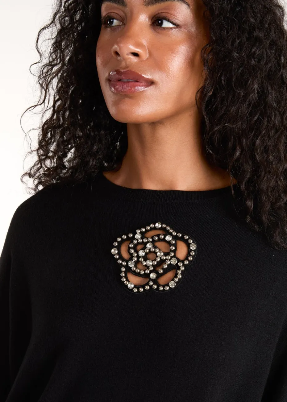 Blue Vanilla Black Cut Out Flower Pearl Details Jumpers