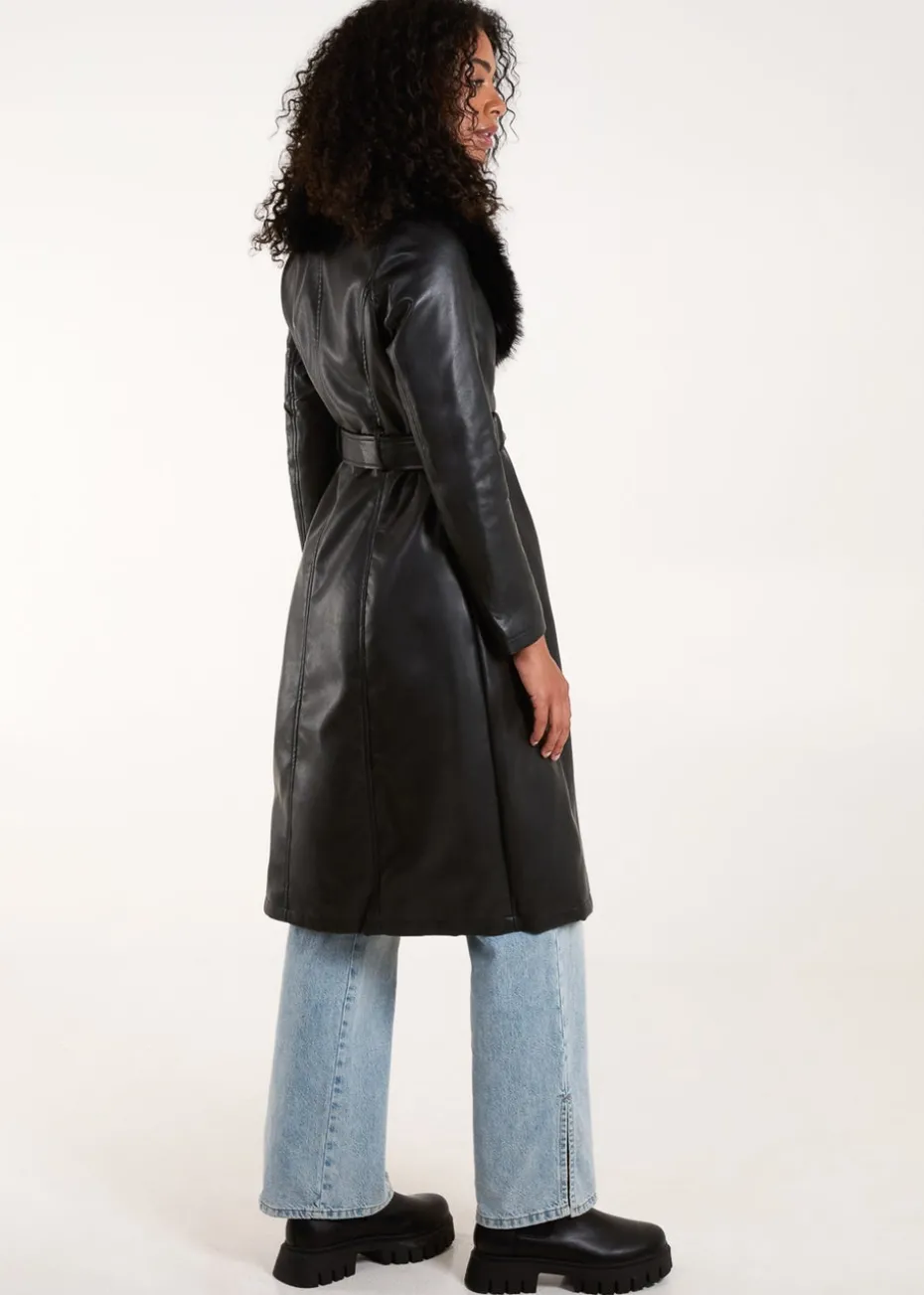 Blue Vanilla Black Faux Fur Longline Coat