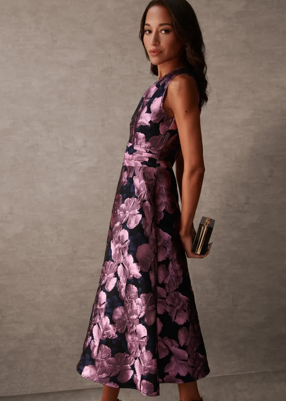 Blue Vanilla Black Luxe One Shoulder Jacquard Midi Dress