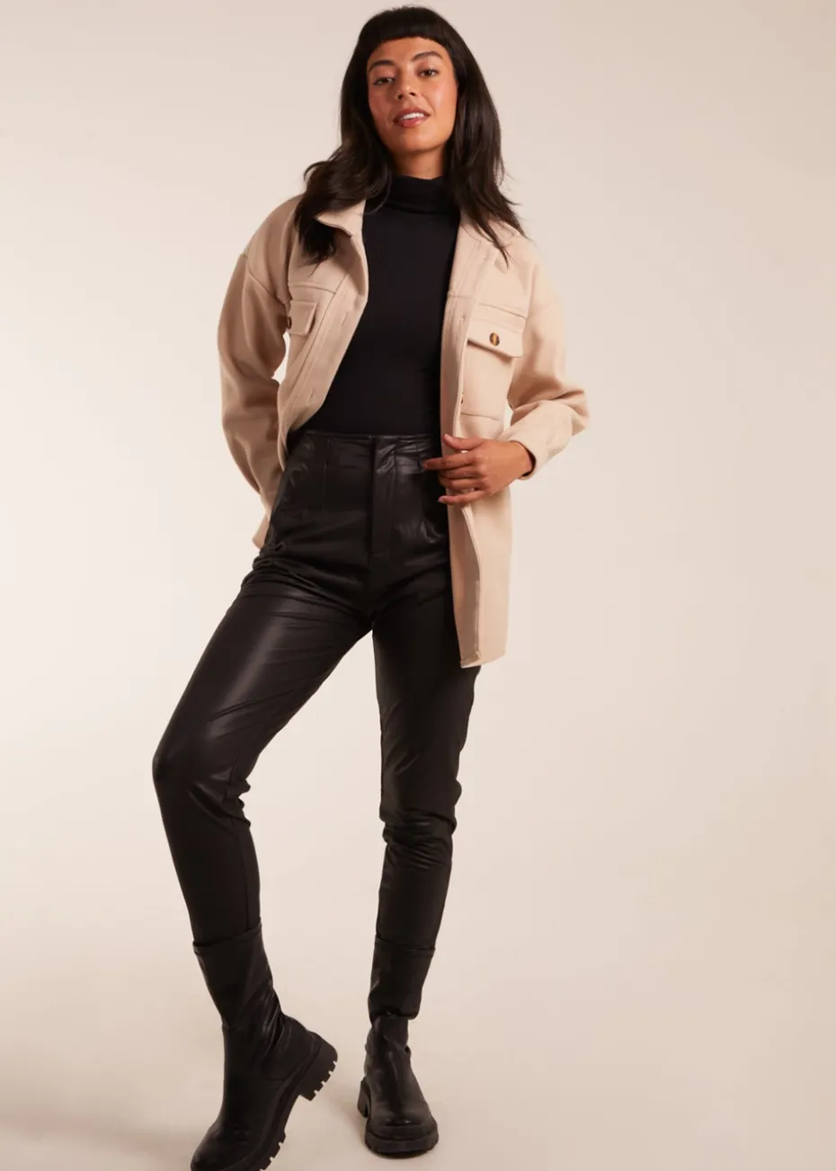 Blue Vanilla Black Matte Faux Leather Tailored Trouser