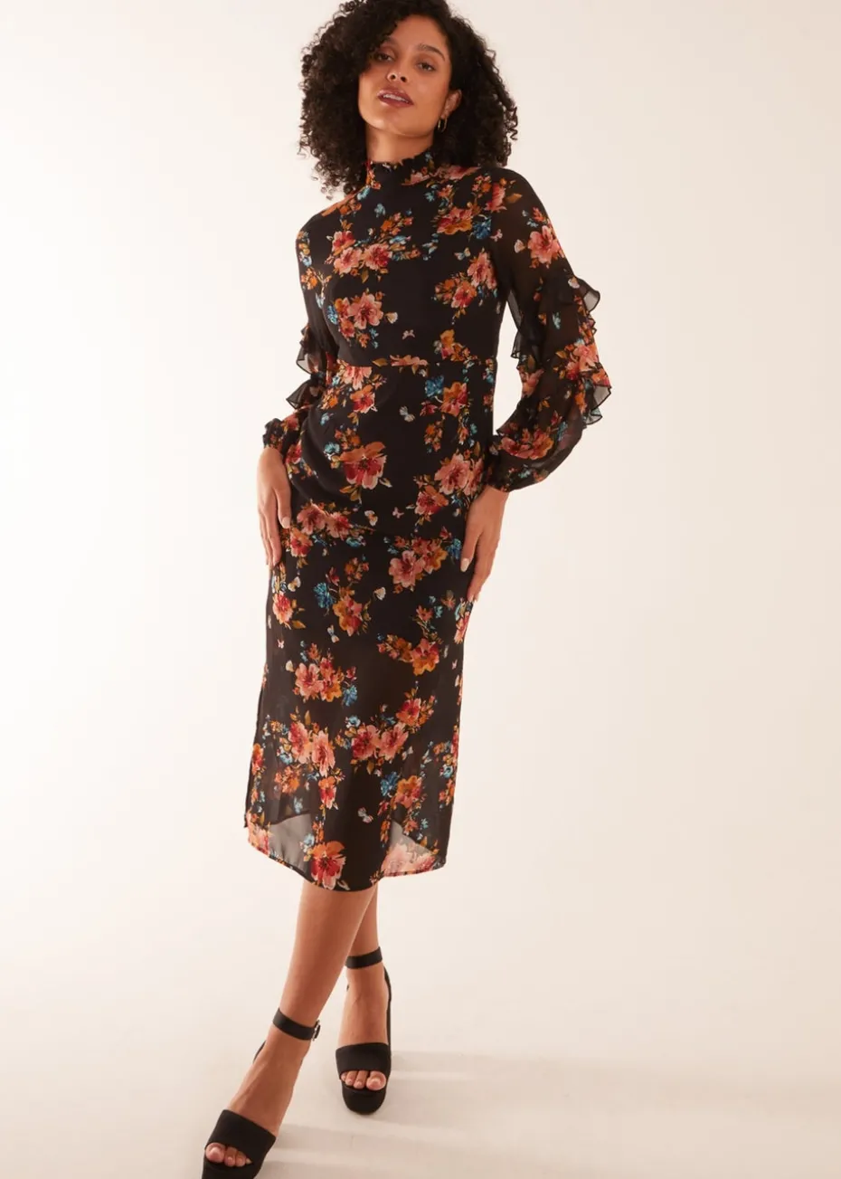 Blue Vanilla Black Midi Dress With Sleeve Details