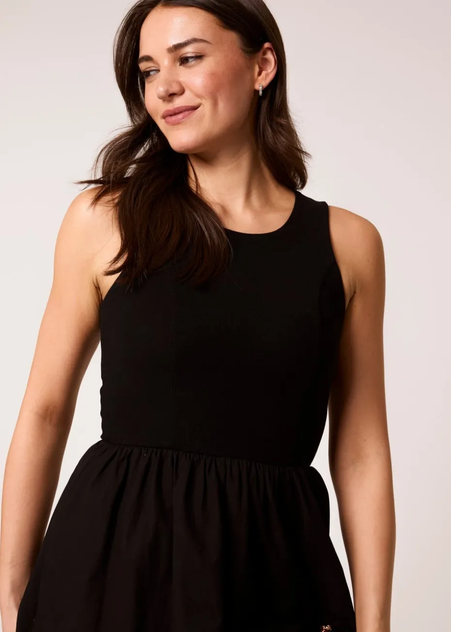 Blue Vanilla Black Mix Fabric Midi Dress