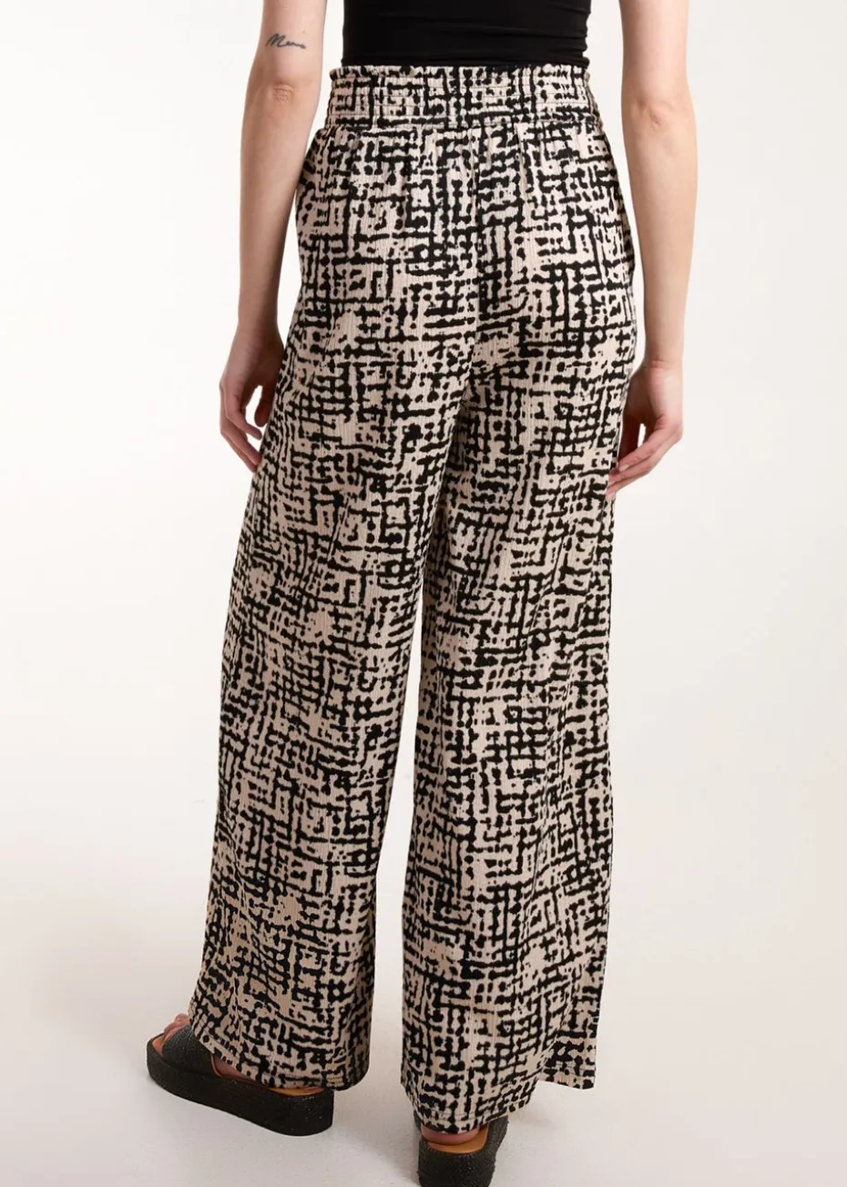 Blue Vanilla Black Shirred Waistband Wide Leg Trousers