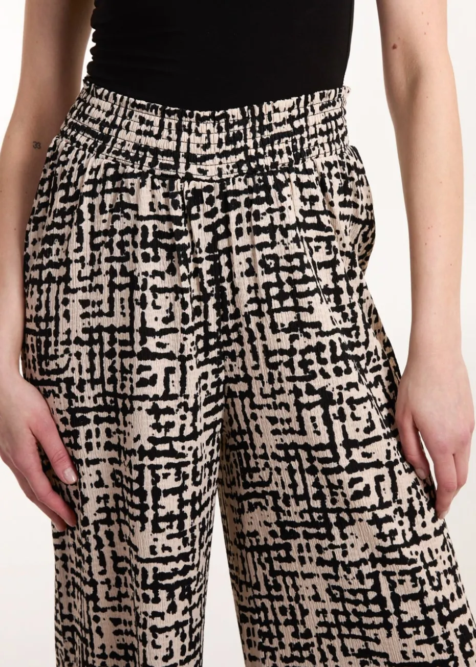 Blue Vanilla Black Shirred Waistband Wide Leg Trousers
