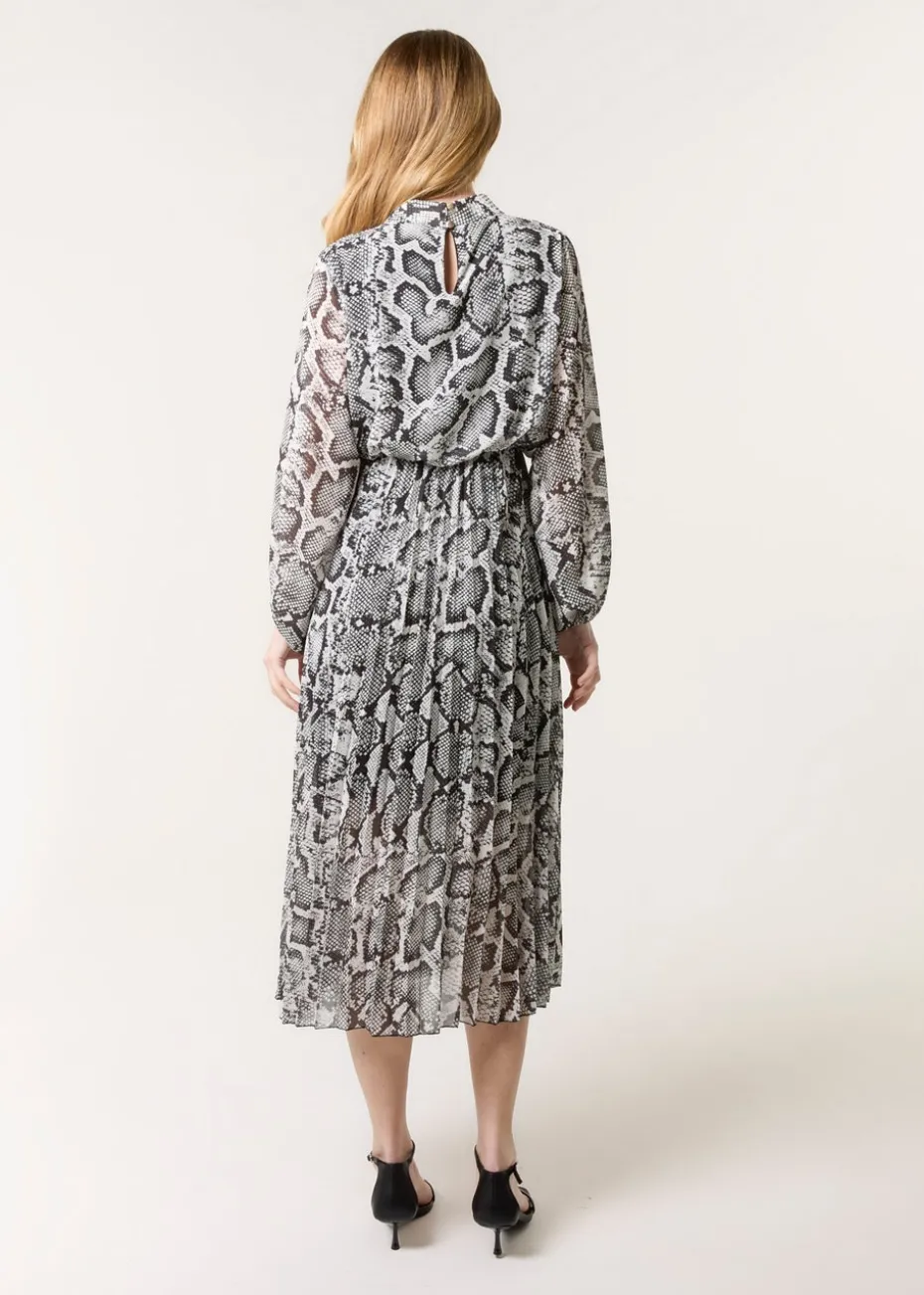 Blue Vanilla Black Snakeskin High Neck Pleat Dress