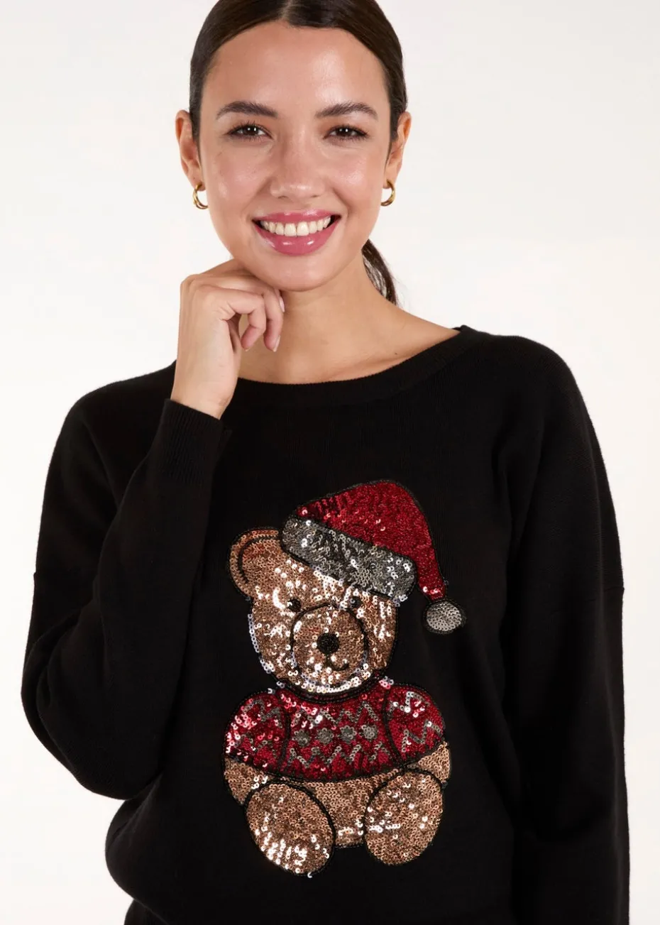 Blue Vanilla Black Teddy Bear Christmas Jumper