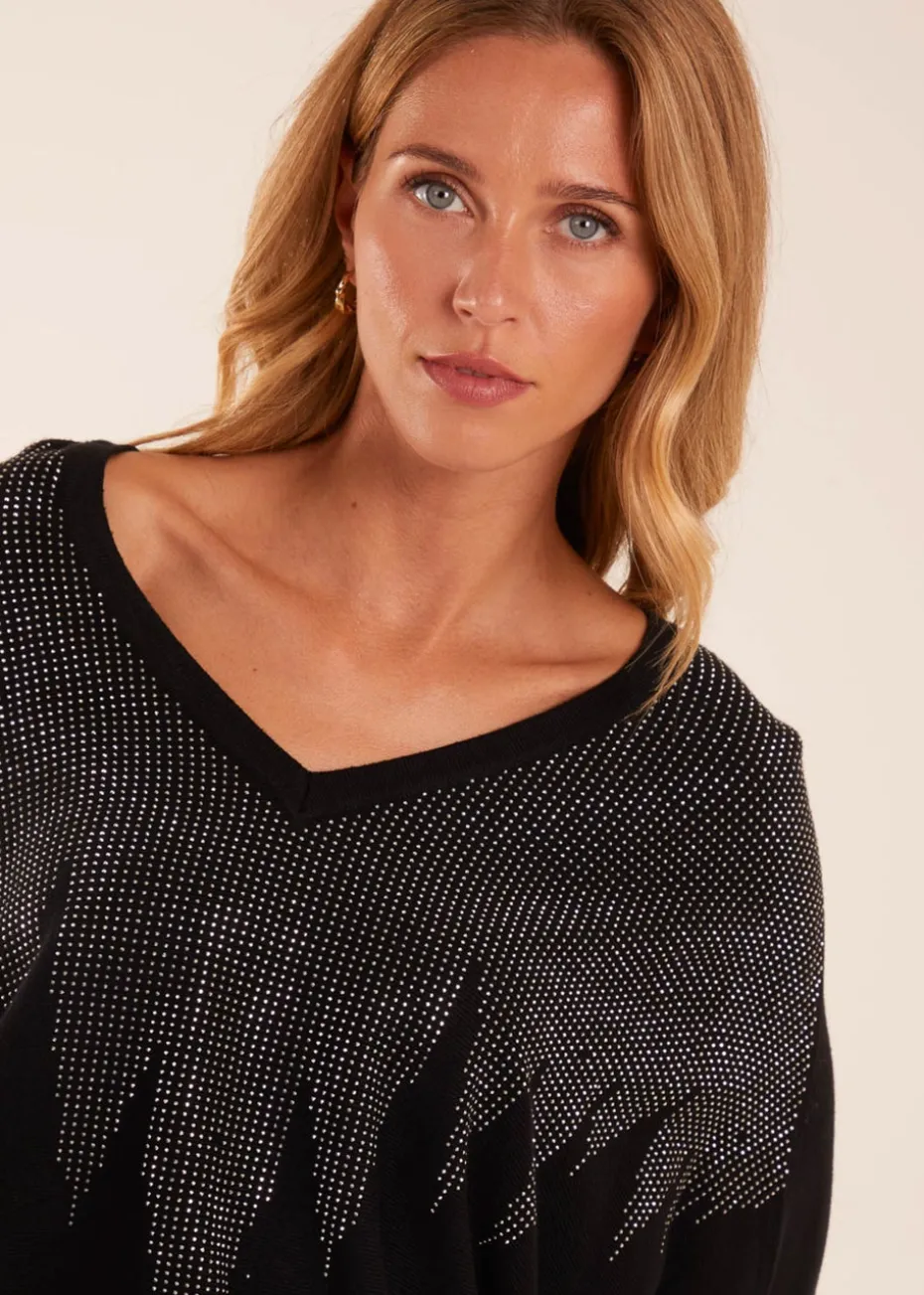 Blue Vanilla Black V Neck Diamante Jumper