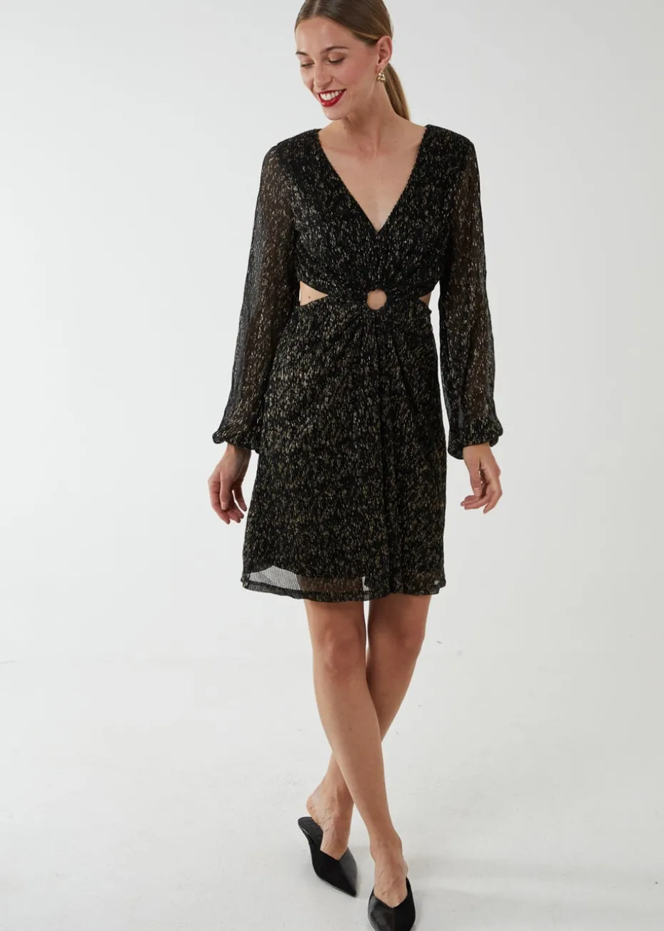 Blue Vanilla Black V-Neck Long Sleeve Lurex Dress