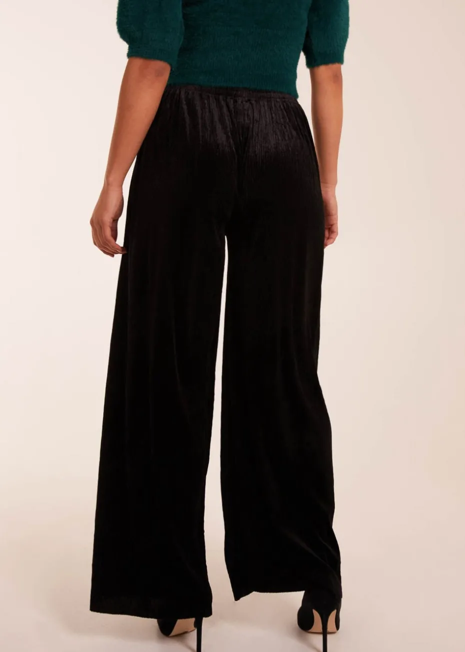 Blue Vanilla Black Wide Leg Textured Velour Trouser