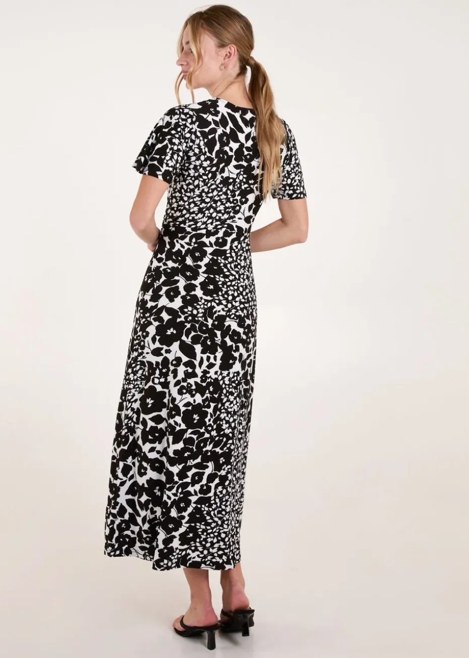 Blue Vanilla Black/White Twist Front Printed Maxi Dress