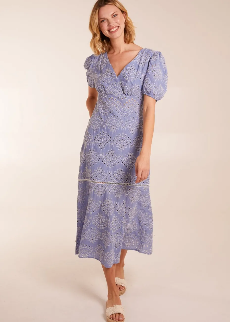 Blue Vanilla Blue Broderie Anglaise Puff Sleeve Midi Dress
