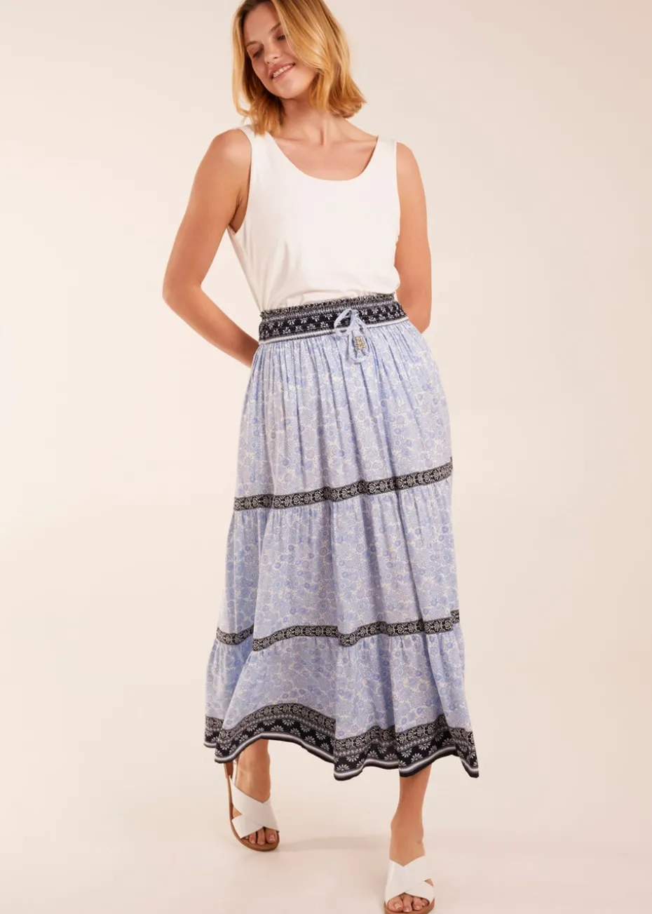 Blue Vanilla Blue Contrast Printed Tiered Skirt