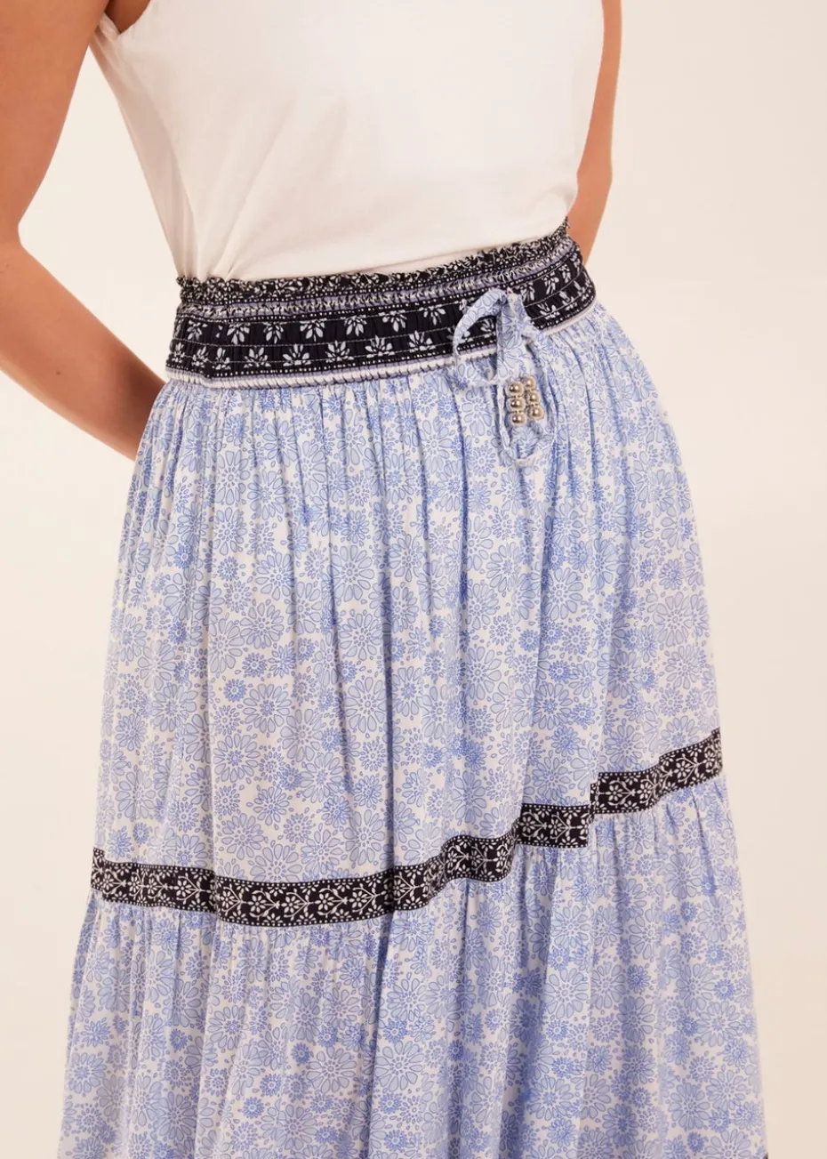 Blue Vanilla Blue Contrast Printed Tiered Skirt