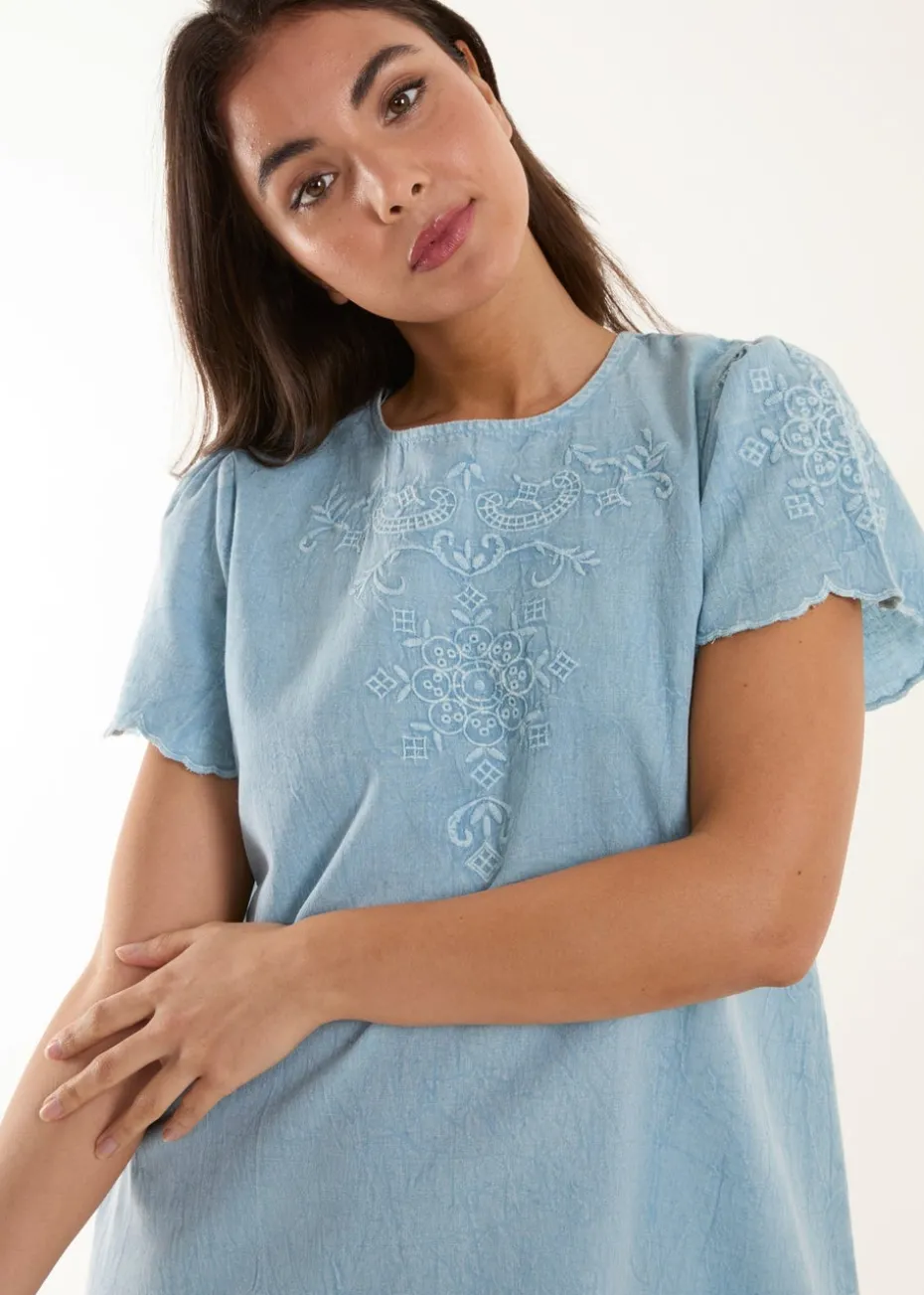 Blue Vanilla Blue Embroidered Mini Dress