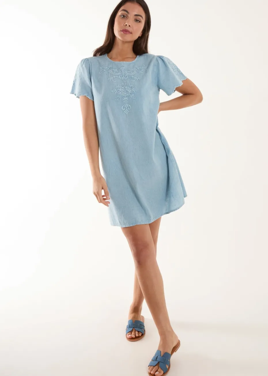 Blue Vanilla Blue Embroidered Mini Dress