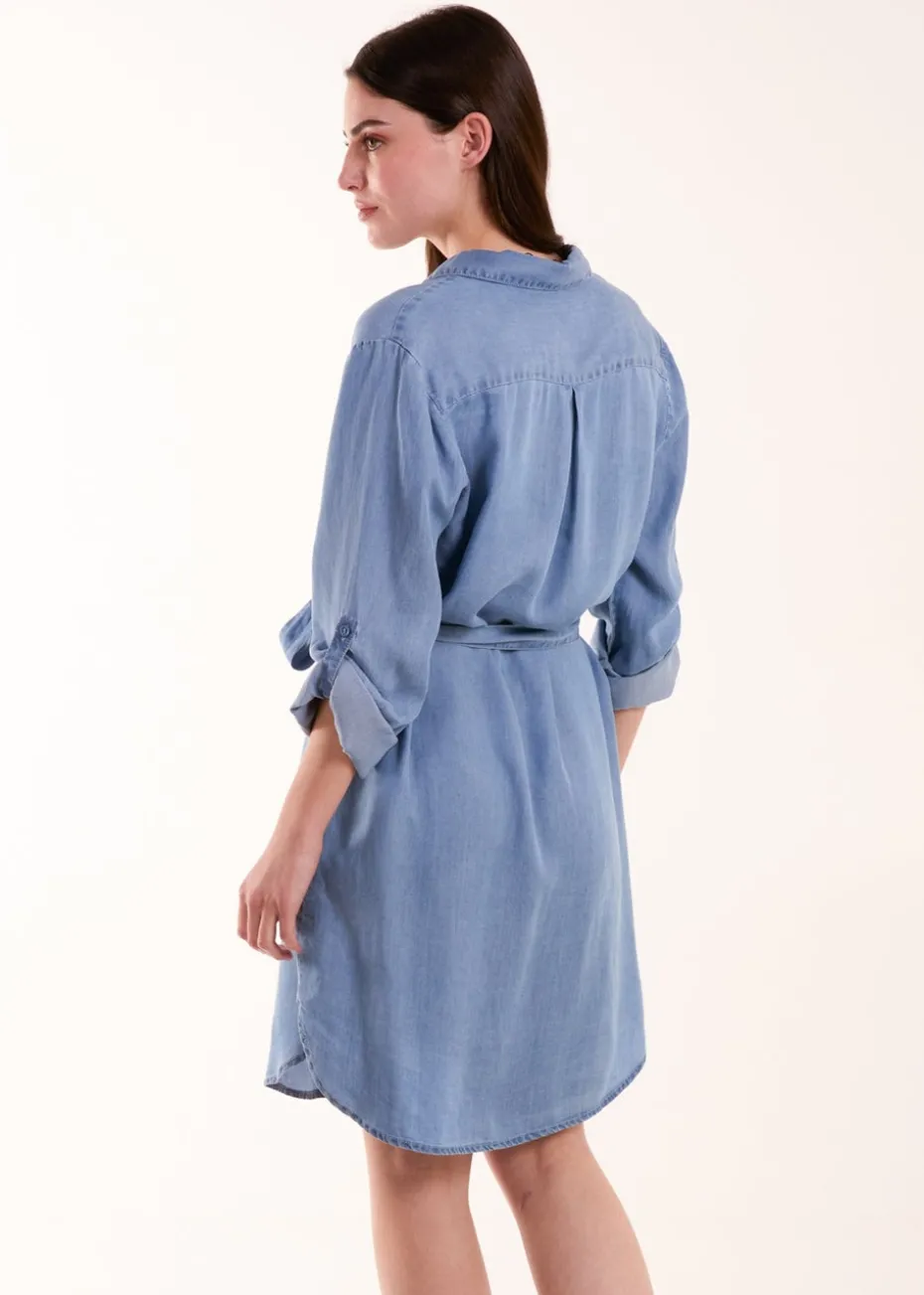 Blue Vanilla Blue Tencel Adjustable Sleeve Shirt Dress