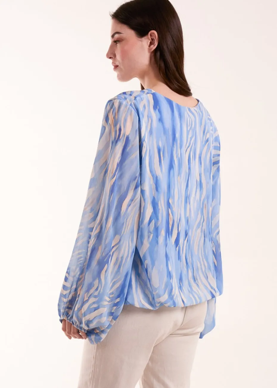 Blue Vanilla Blue Water Colour V Neck Top