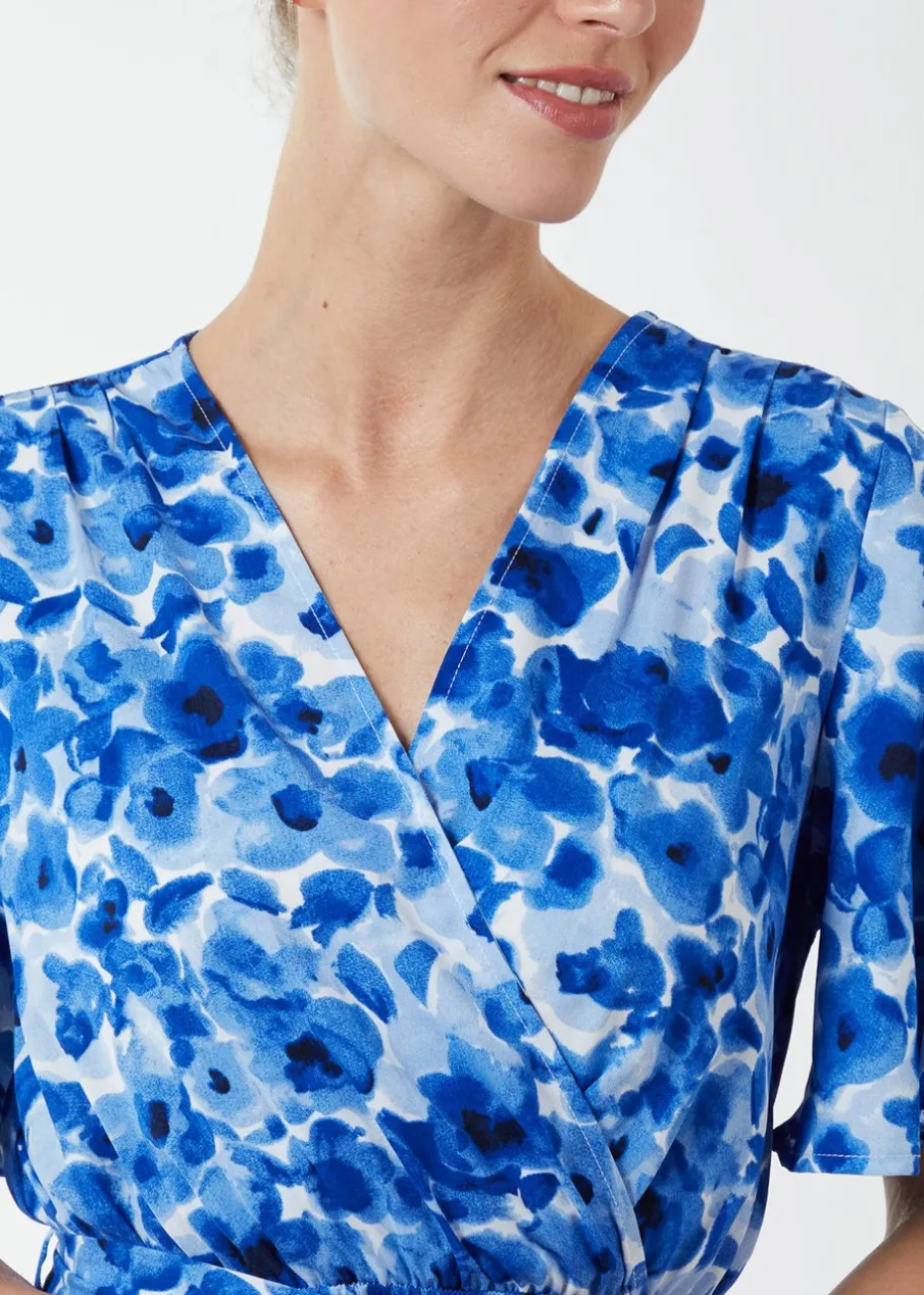 Blue Vanilla Blue Wrap Front Tier Hem Angel Sleeve Dress