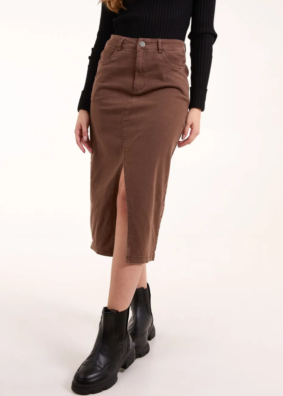 Blue Vanilla Brown Acid Wash Denim Mid Skirt