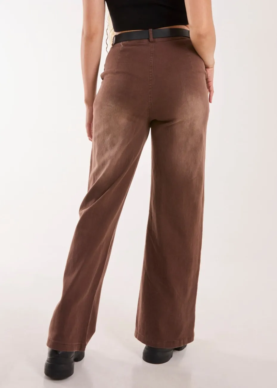 Blue Vanilla Brown Acid Wash Wide Leg Jeans