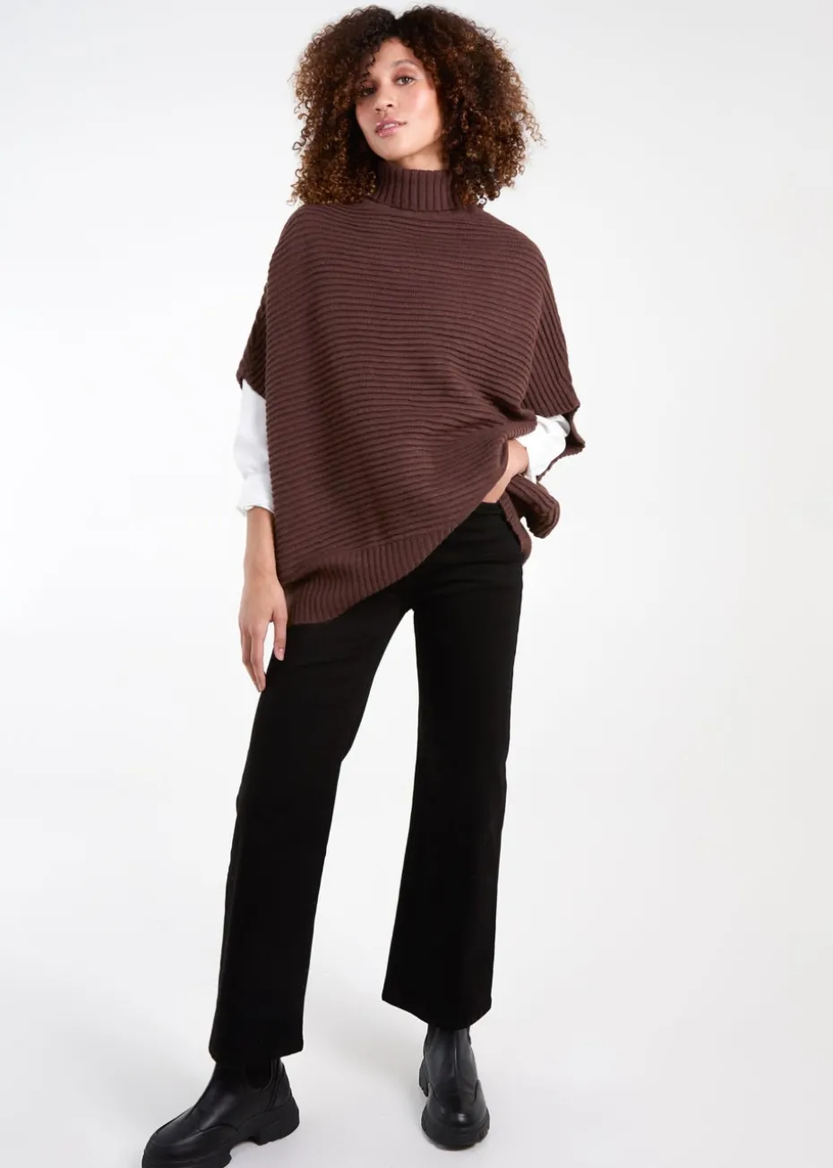 Blue Vanilla Brown High Neck Oversized Ribbed Tabard Jumper