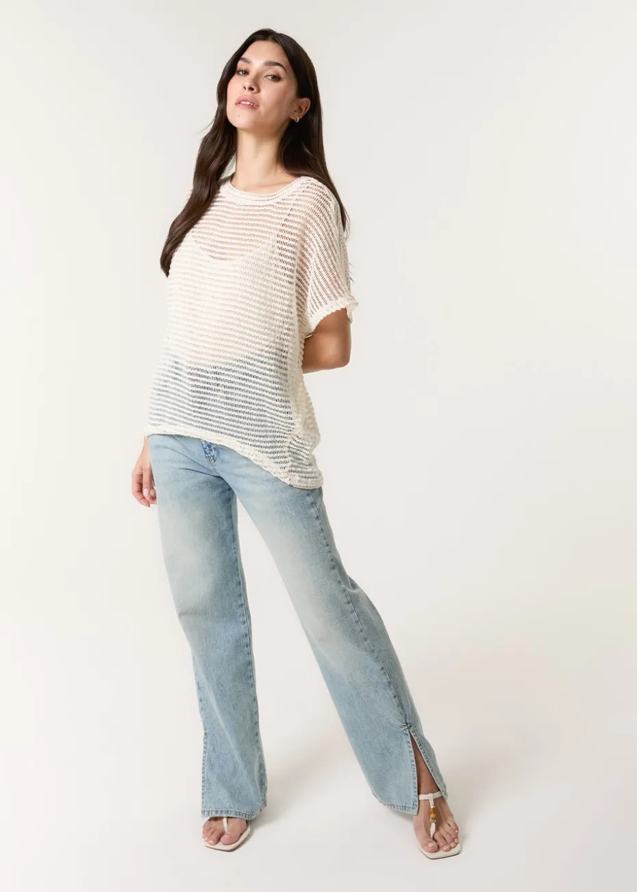 Blue Vanilla Cream Crochet Batwing Oversized Top
