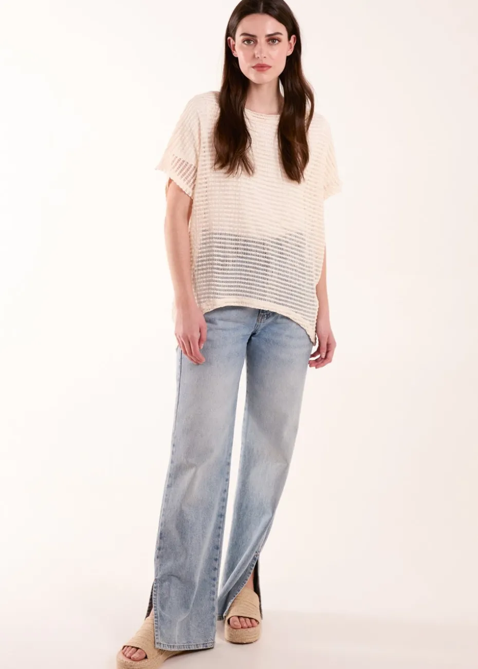 Blue Vanilla Cream Crochet Batwing Oversized Top