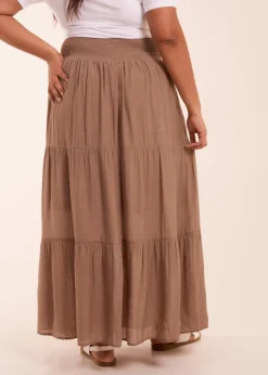Blue Vanilla Curve Brown Tiered Shirred Maxi Skirt
