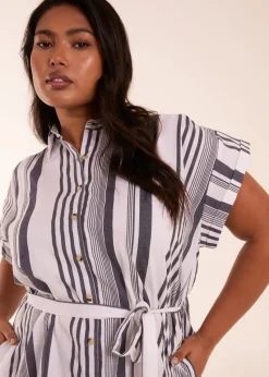 Blue Vanilla Curve White Stripe Button Front Shirt Dress